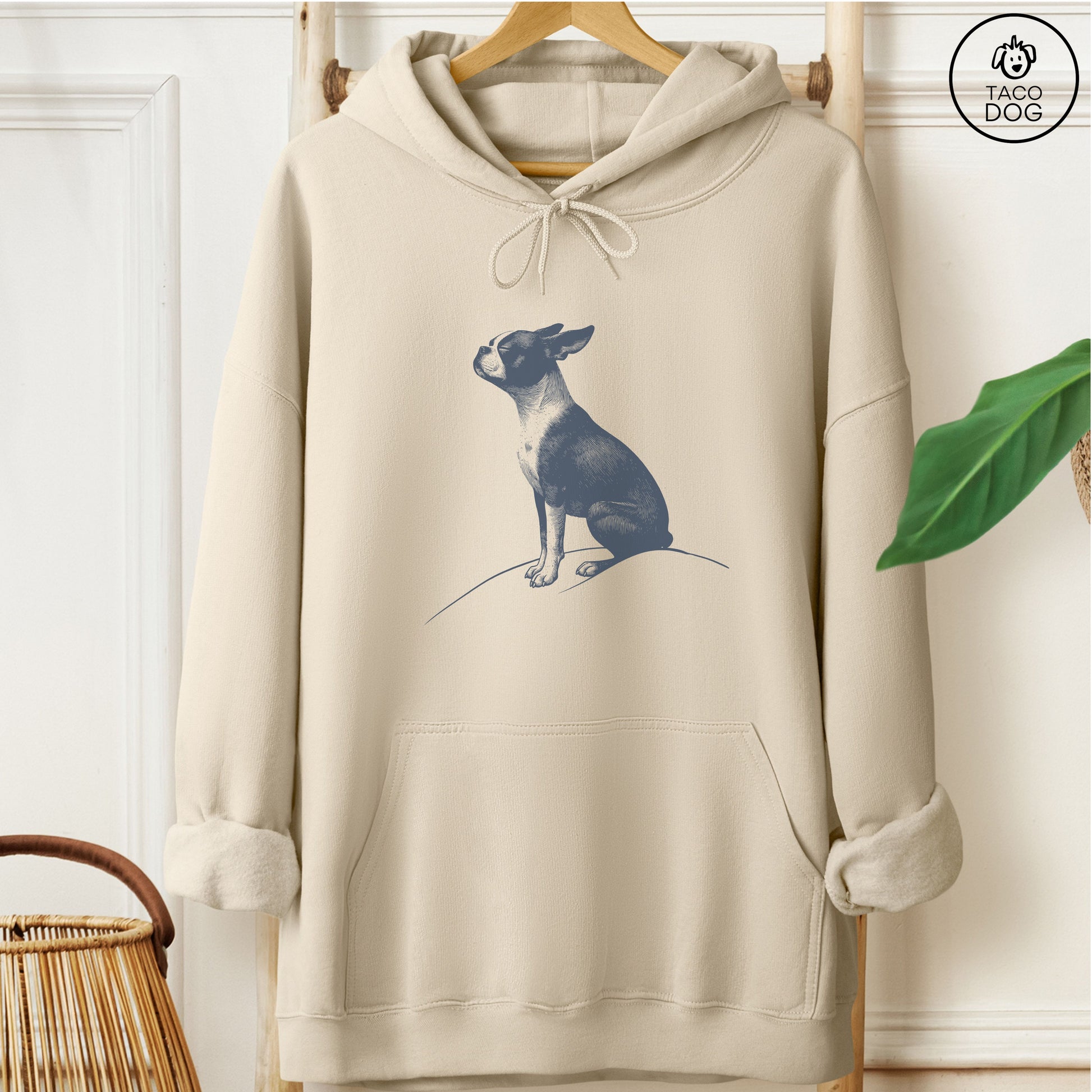 Boston Terrier Tail Wind Hoodie Sand Taco-Dog
