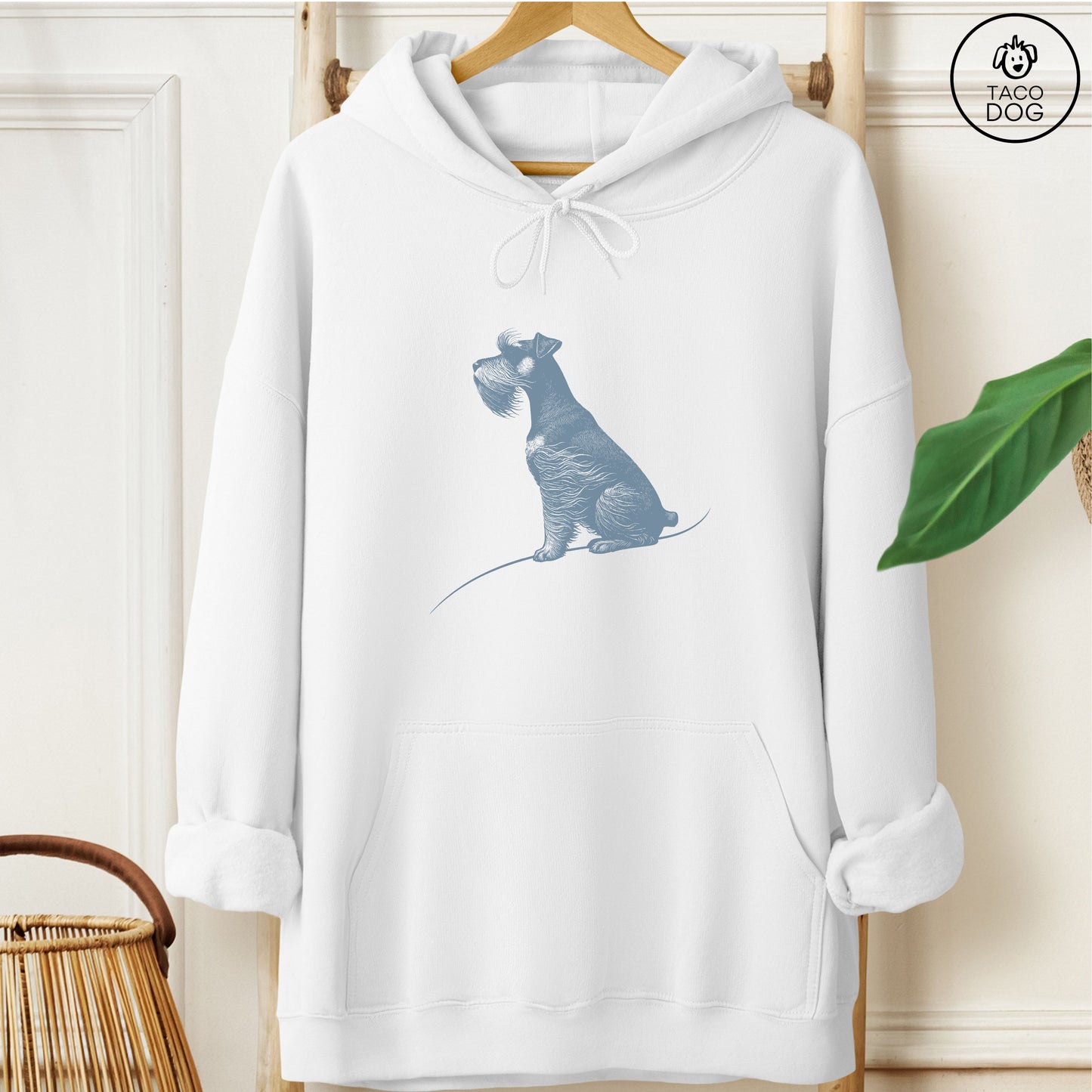 Schnauzer Tail Wind Hoodie White Taco-Dog