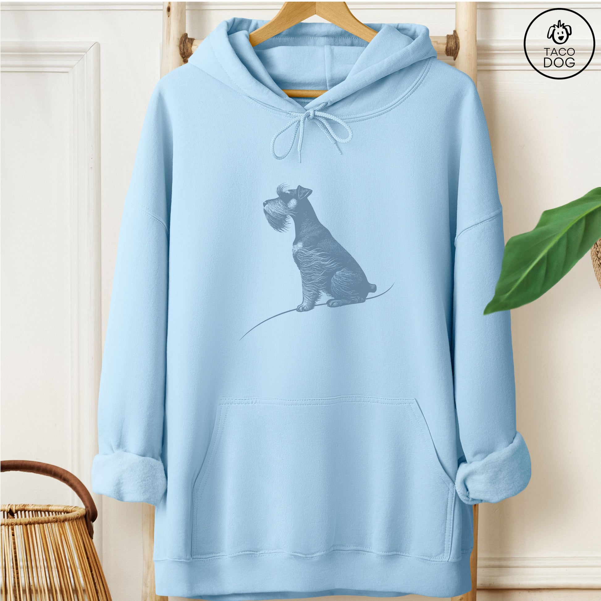 Schnauzer Tail Wind Hoodie Light Blue Taco-Dog