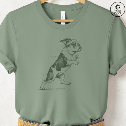 English Bulldog Jogging Runner T-Shirt Sage Taco-Dog