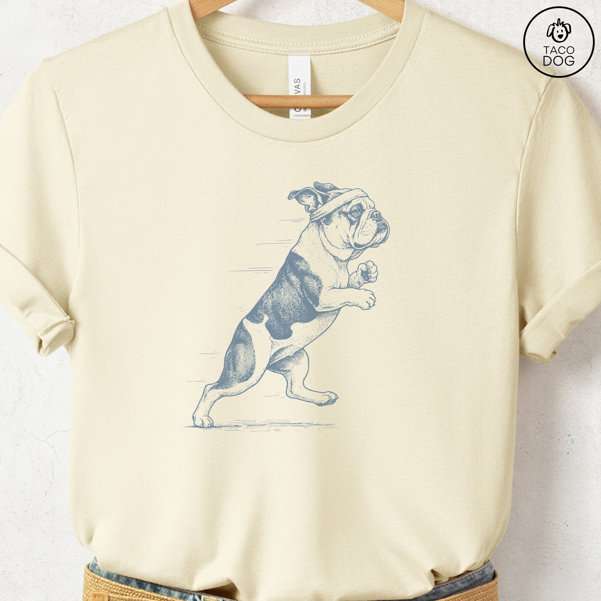 English Bulldog Jogging Runner T-Shirt Natural Taco-Dog