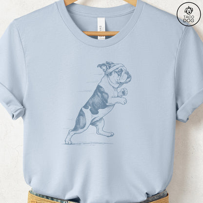 English Bulldog Jogging Runner T-Shirt Light Blue Taco-Dog