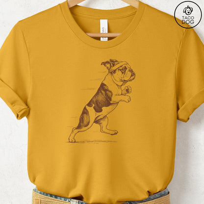 English Bulldog Jogging Runner T-Shirt Mustard Taco-Dog
