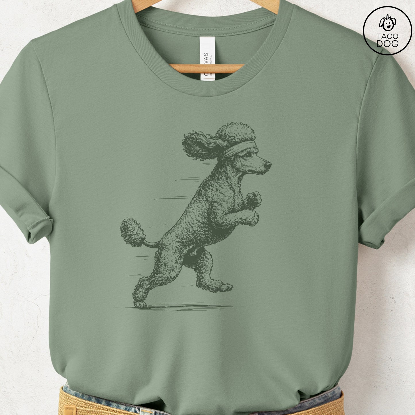 Poodle Jogging Runner T-Shirt Sage