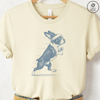 Boston Terrier Jogging Runner T-Shirt Natural Taco-Dog
