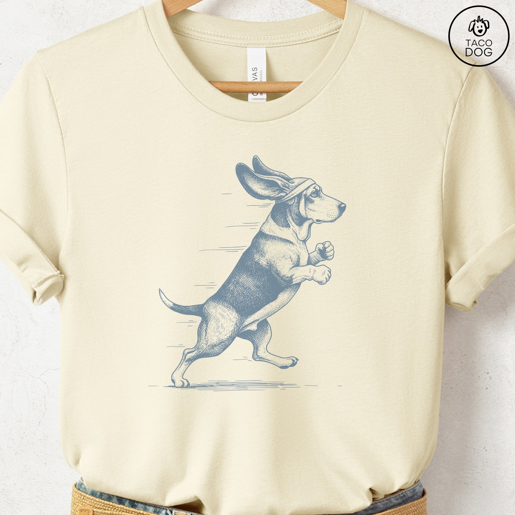 Basset Hound Jogging Runner T-Shirt Natural Taco-Dog