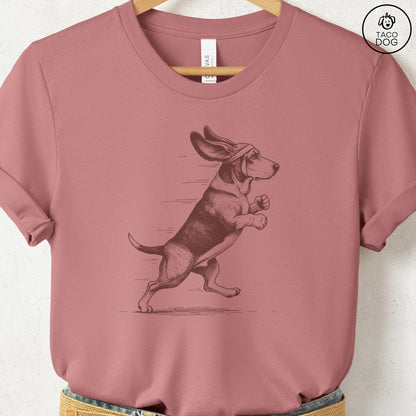 Basset Hound Jogging Runner T-Shirt Heather Mauve Taco-Dog