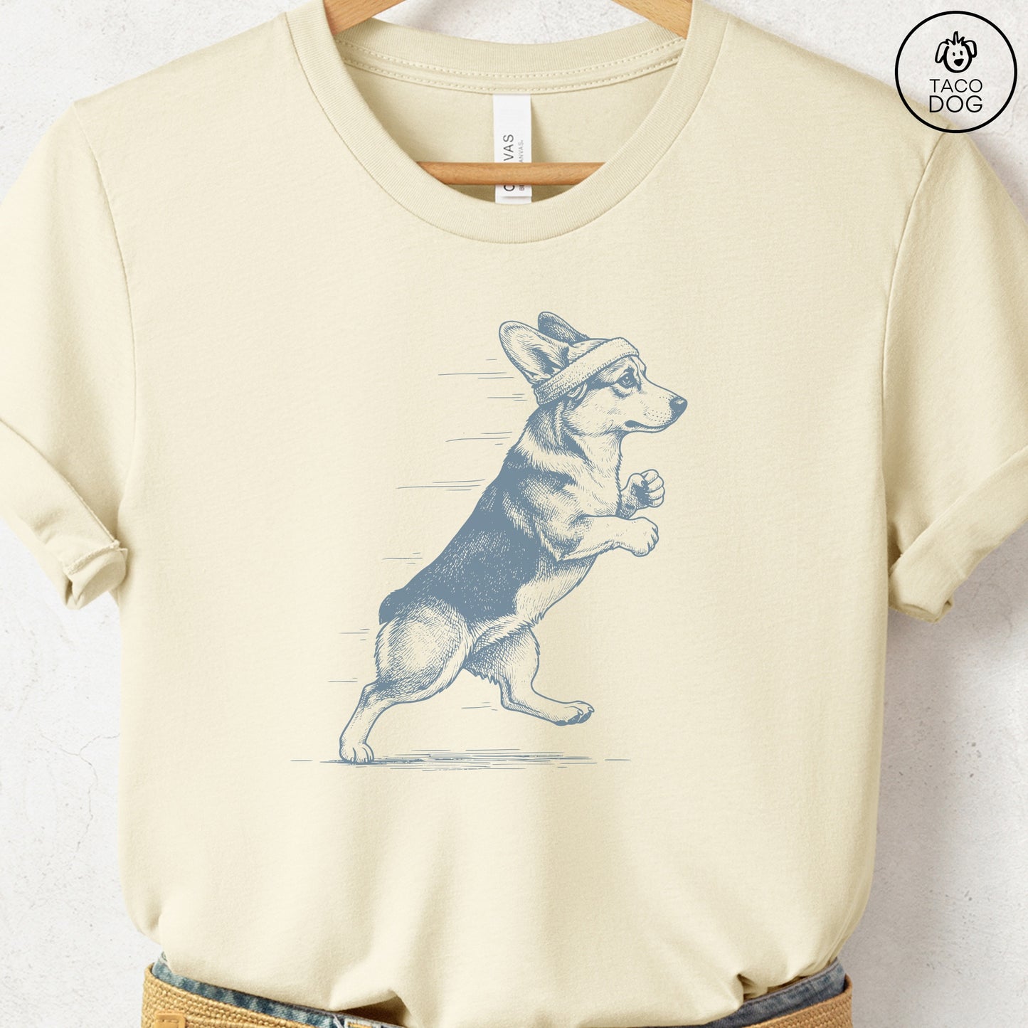 Corgi Jogging Runner T-Shirt Natural