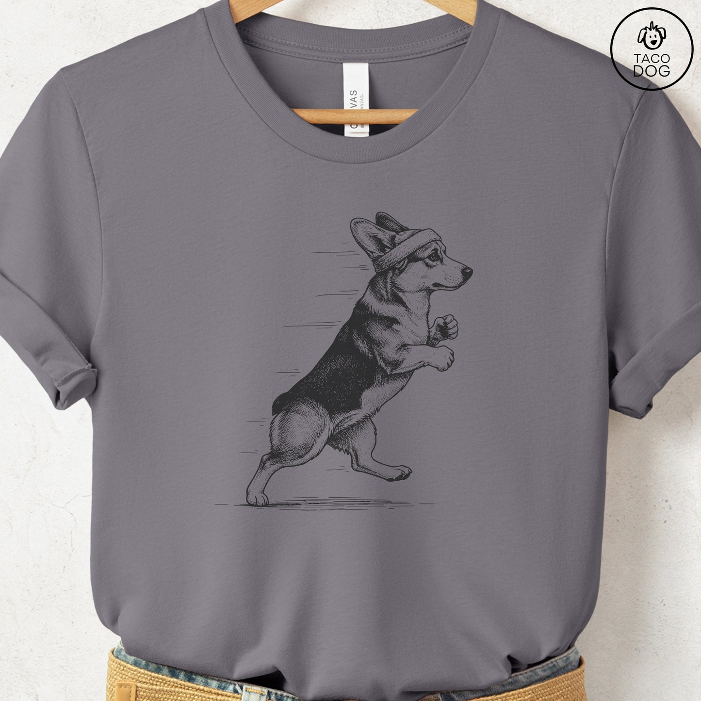 Corgi Jogging Runner T-Shirt Storm