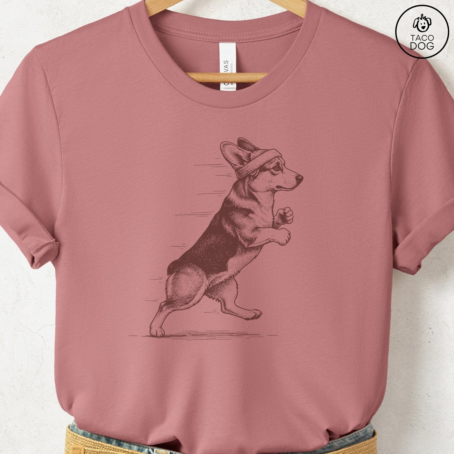 Corgi Jogging Runner T-Shirt Heather Mauve