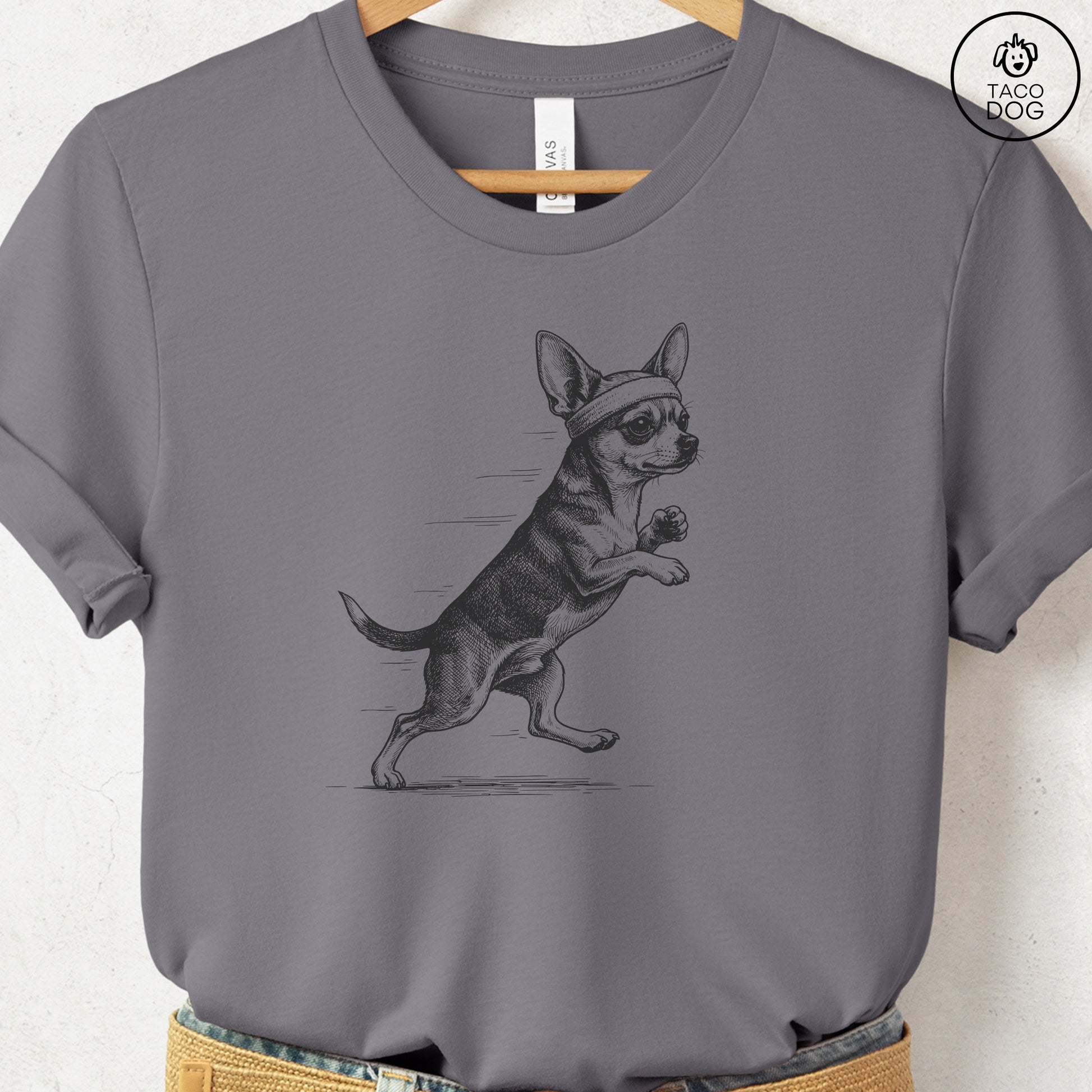 Chihuahua Jogging Runner T-Shirt Storm Taco-Dog