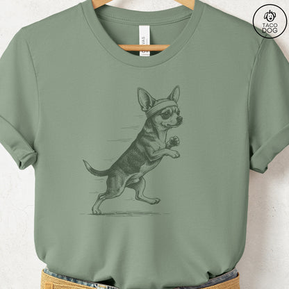 Chihuahua Jogging Runner T-Shirt Sage Taco-Dog