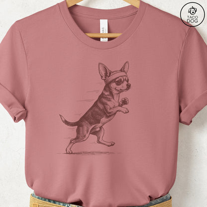 Chihuahua Jogging Runner T-Shirt Heather Mauve Taco-Dog