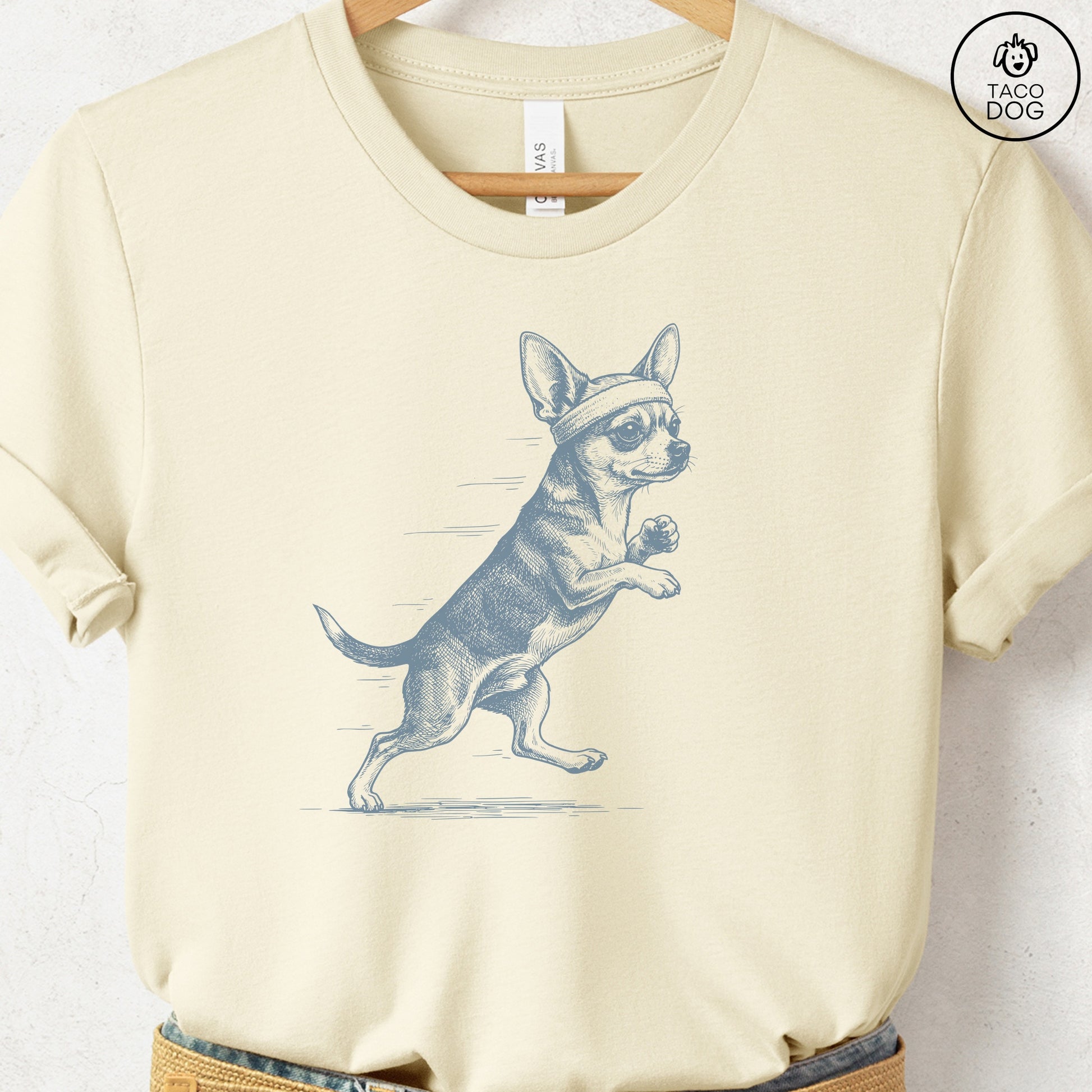 Chihuahua Jogging Runner T-Shirt Natural Taco-Dog