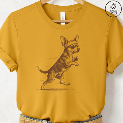 Chihuahua Jogging Runner T-Shirt Mustard Taco-Dog