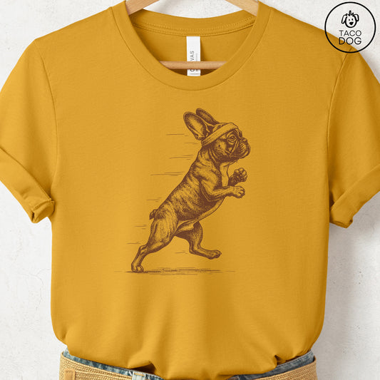 French Bulldog Frenchie Jogging Runner T-Shirt Mustard Taco-Dog