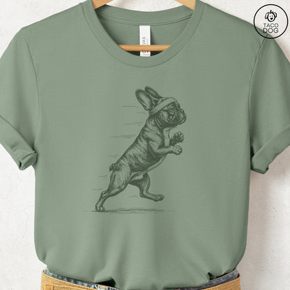 French Bulldog Frenchie Jogging Runner T-Shirt Sage Taco-Dog