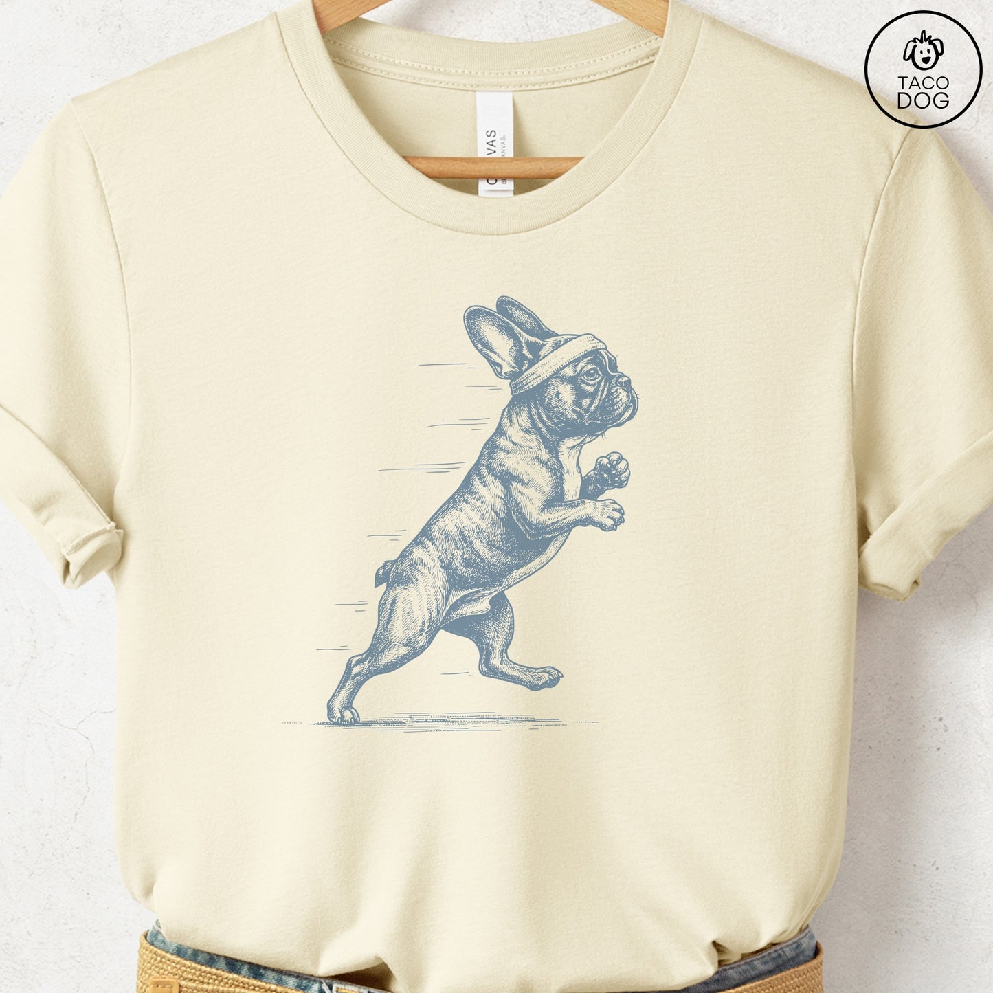 French Bulldog Frenchie Jogging Runner T-Shirt Natural Taco-Dog