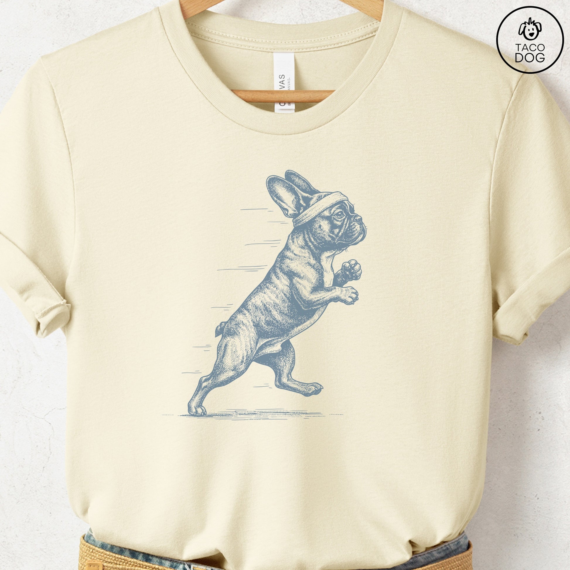 French Bulldog Frenchie Jogging Runner T-Shirt Natural Taco-Dog