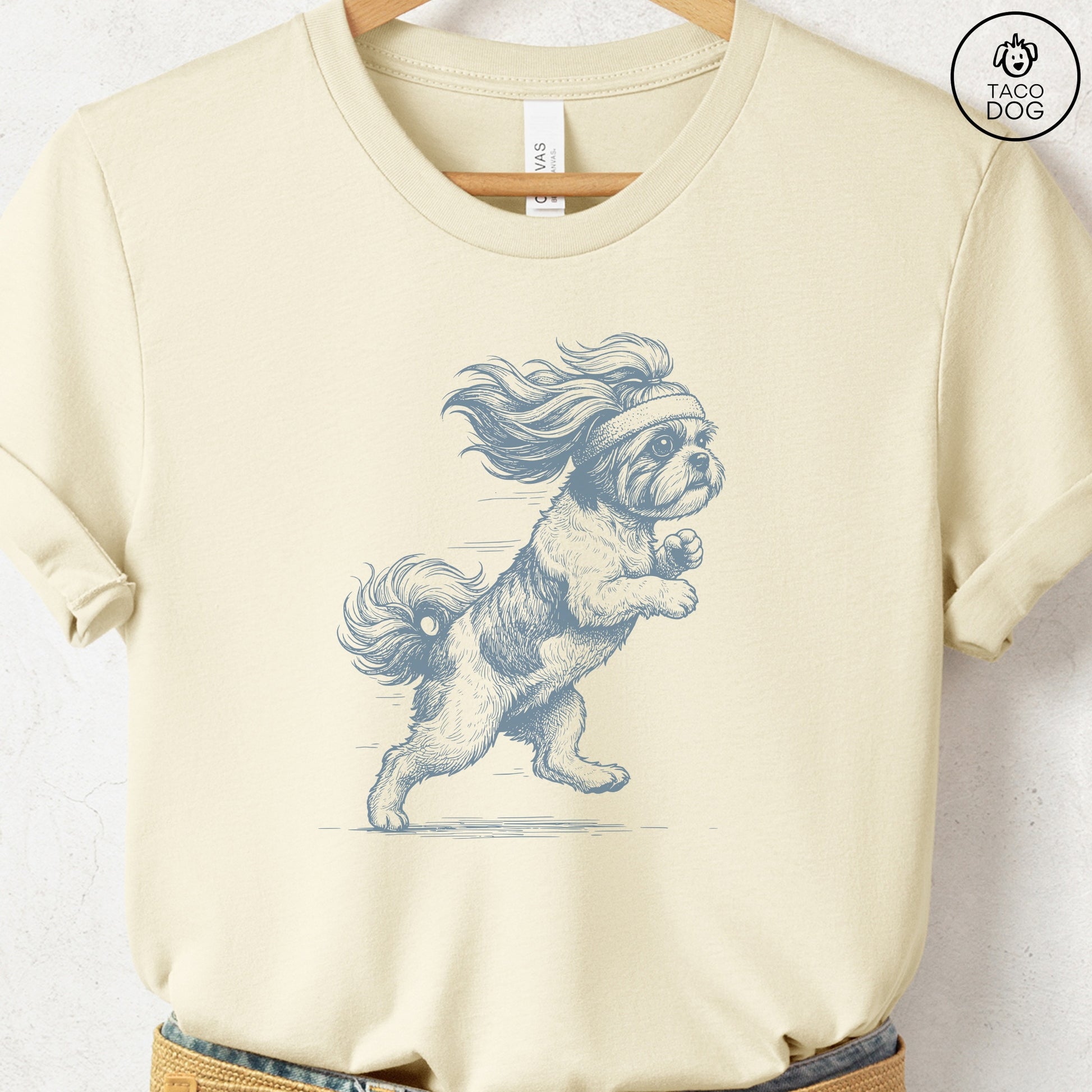 Shih Tzu Jogging Runner T-Shirt Natural Taco-Dog