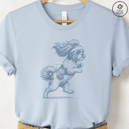 Shih Tzu Jogging Runner T-Shirt Light Blue Taco-Dog