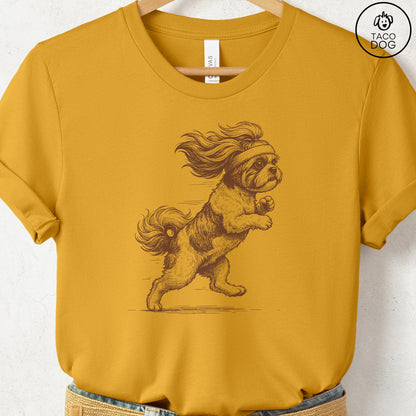 Shih Tzu Jogging Runner T-Shirt Mustard Taco-Dog