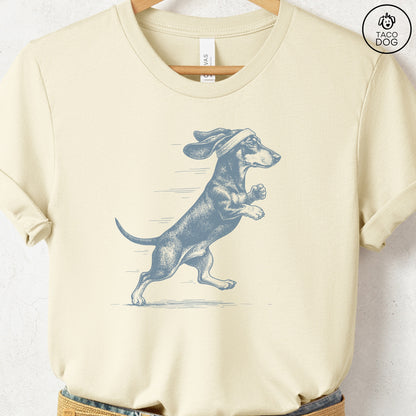 Dachshund Weenie Jogging Runner T-Shirt Natural Taco-Dog