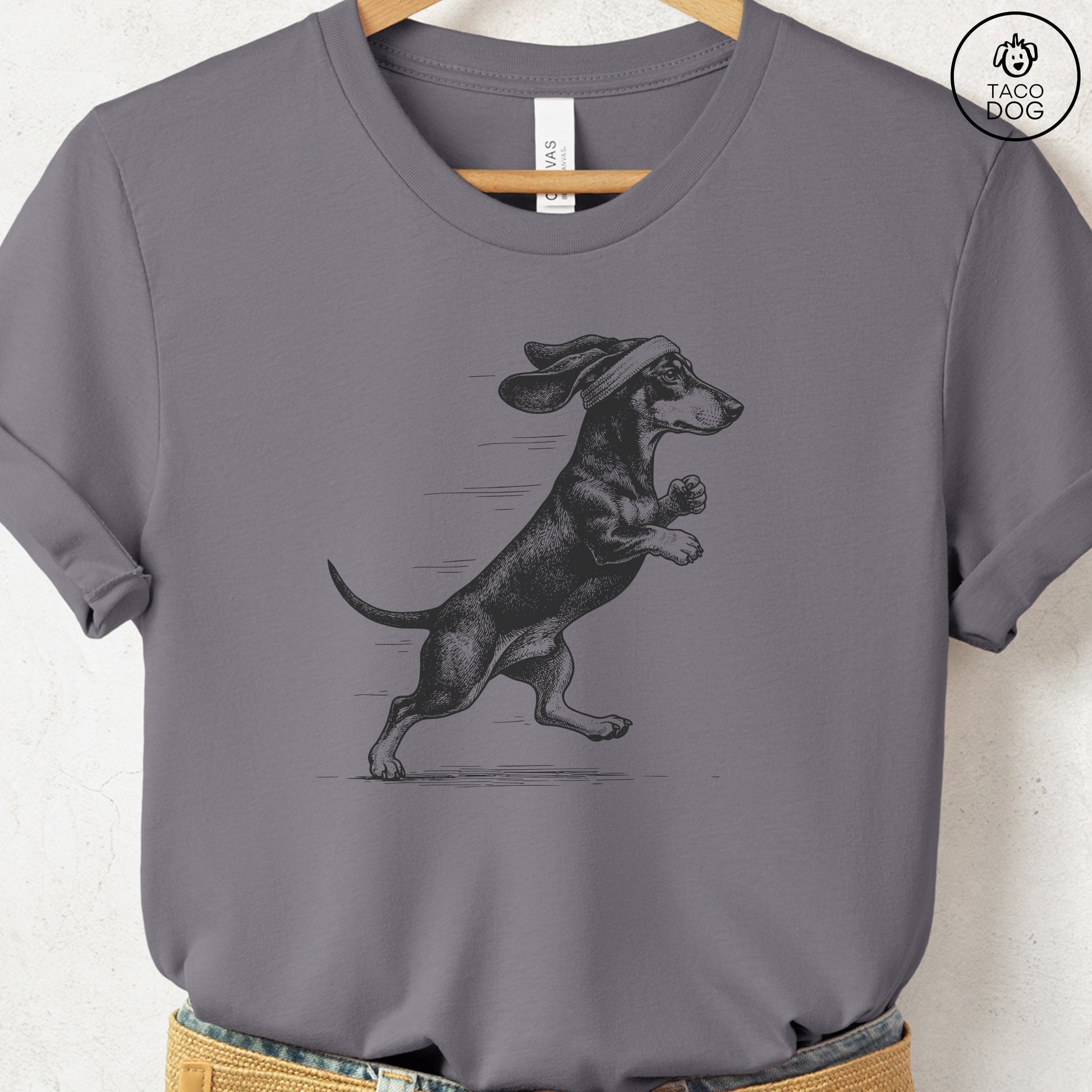 Dachshund Weenie Jogging Runner T-Shirt Storm Taco-Dog