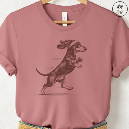 Dachshund Weenie Jogging Runner T-Shirt Heather Mauve Taco-Dog