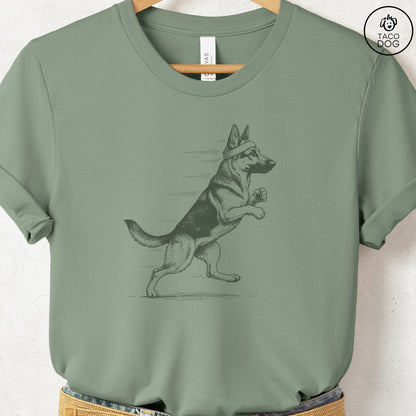 German Shepherd Jogging Runner T-Shirt Sage Taco-Dog