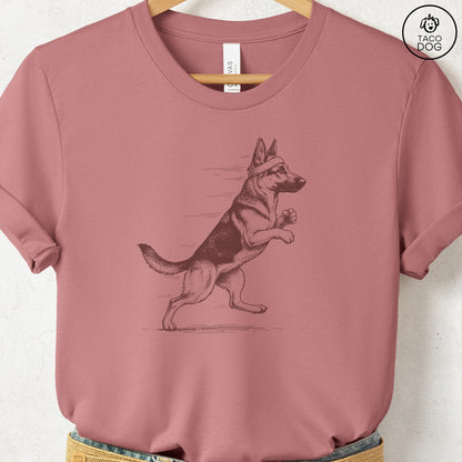 German Shepherd Jogging Runner T-Shirt Heather Mauve Taco-Dog