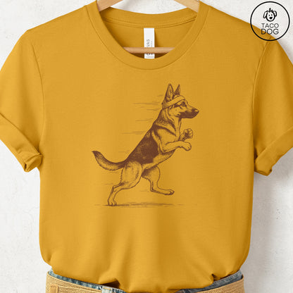 German Shepherd Jogging Runner T-Shirt Mustard Taco-Dog