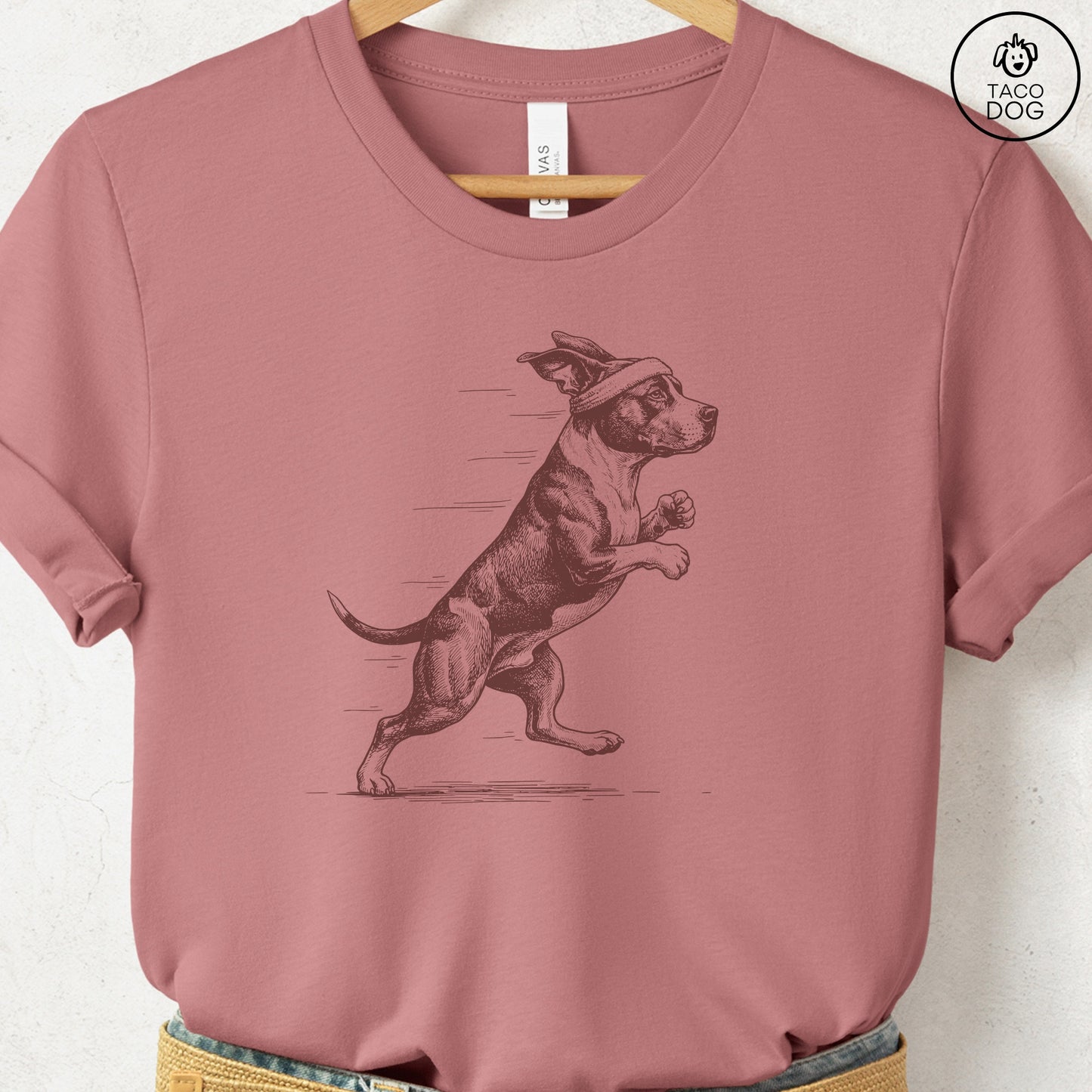 Pitbull Pitt Bull Jogging Runner T-Shirt Heather Mauve Taco-Dog