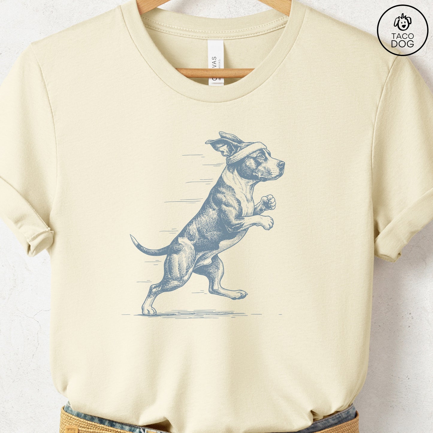 Pitbull Pitt Bull Jogging Runner T-Shirt Natural Taco-Dog