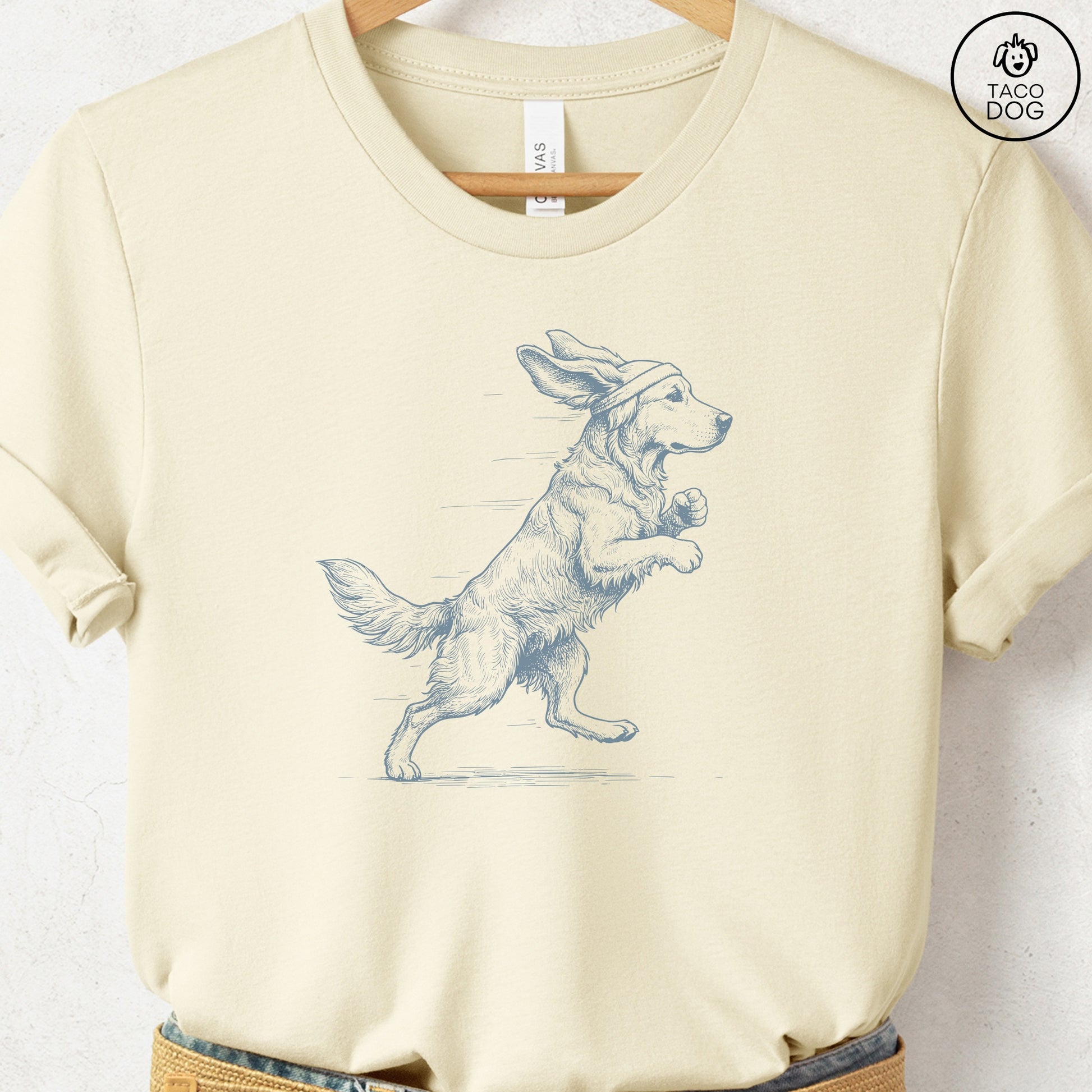 Golden Retriever Jogging Runner T-Shirt Natural Taco-Dog