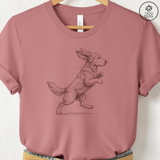 Golden Retriever Jogging Runner T-Shirt Heather Mauve Taco-Dog