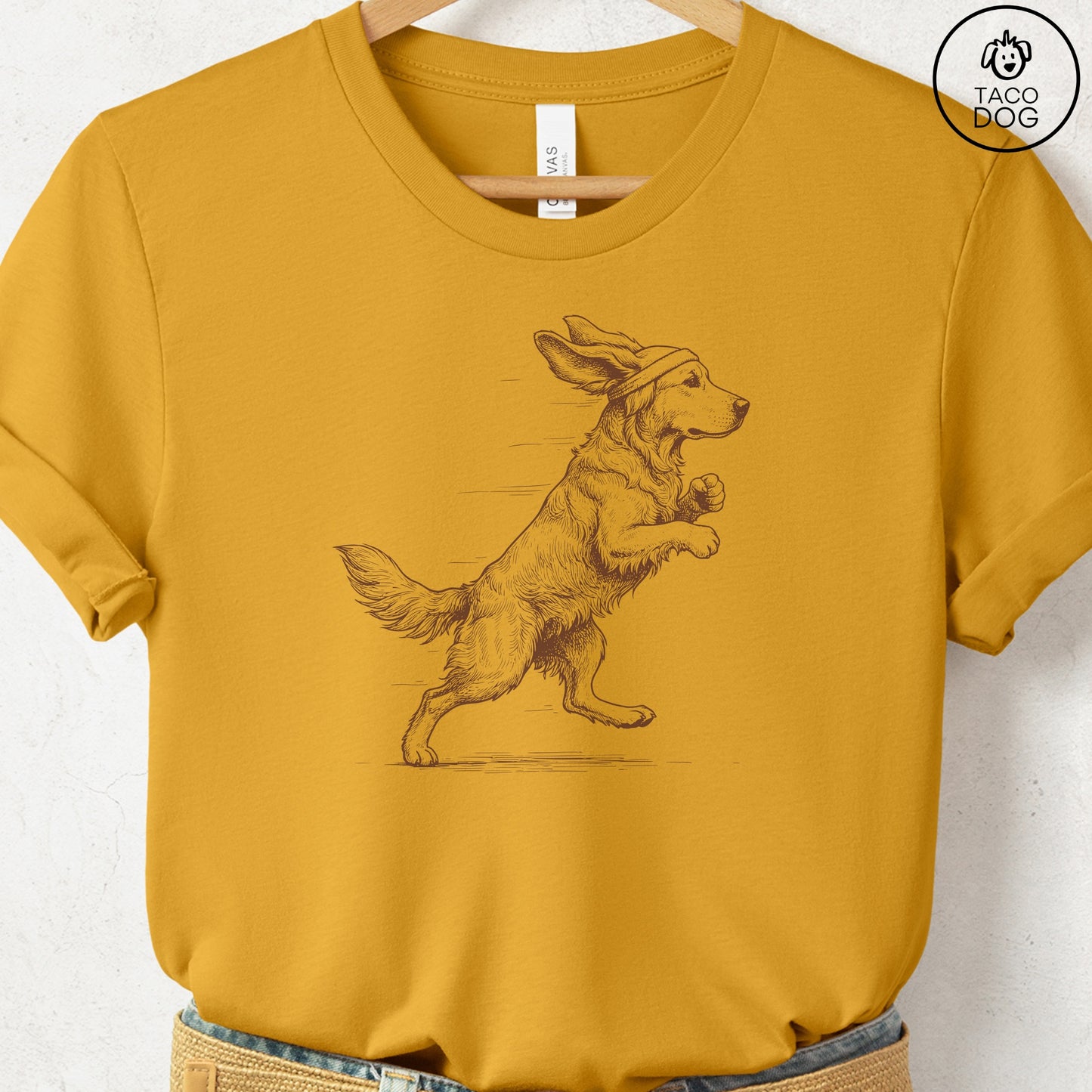 Golden Retriever Jogging Runner T-Shirt Mustard Taco-Dog