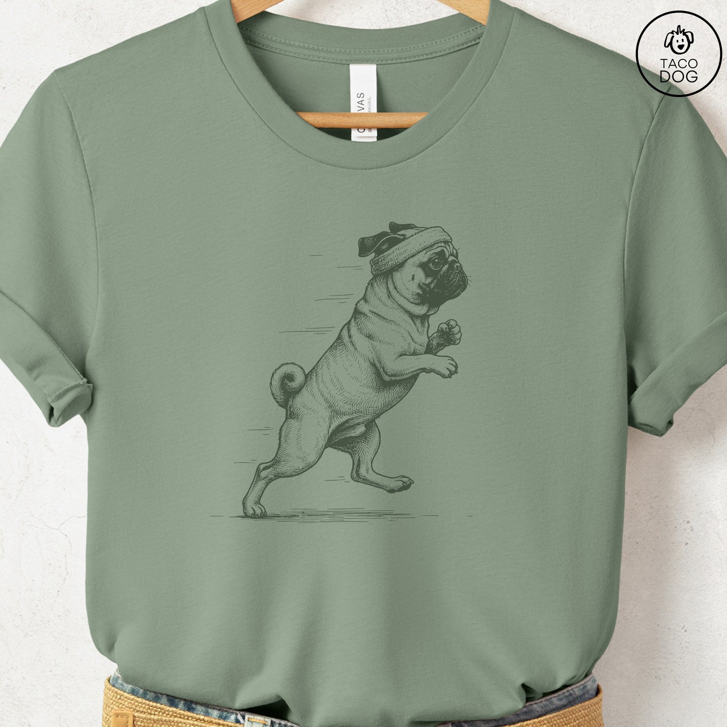 Pug Jogging Runner T-Shirt Sage