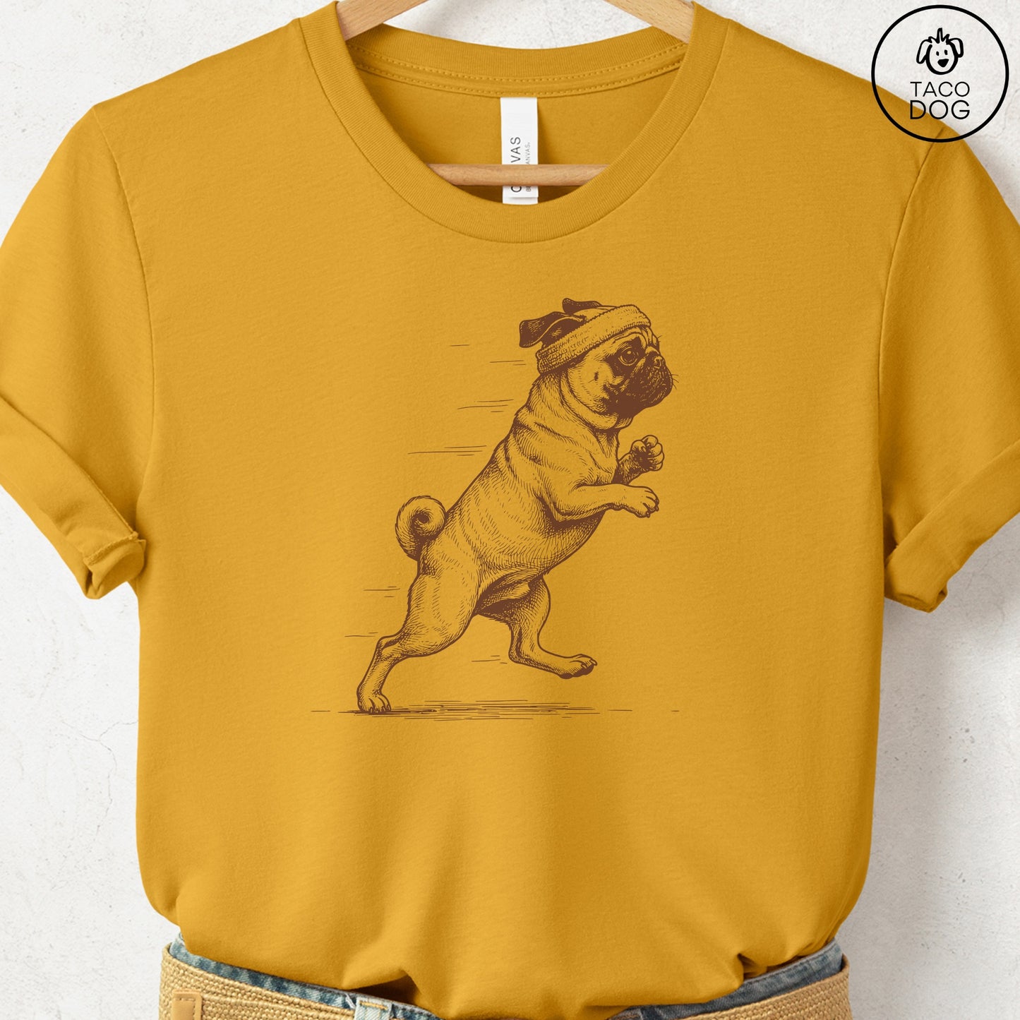 Pug Jogging Runner T-Shirt Mustard