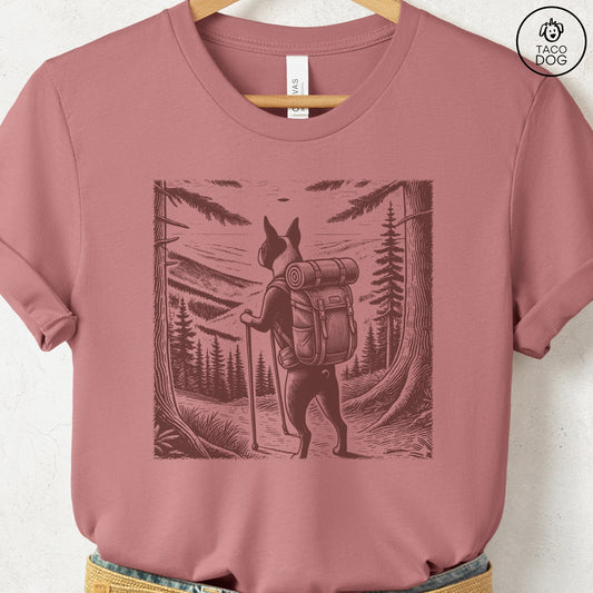 Boston Terrier Hiking T-Shirt Heather Mauve