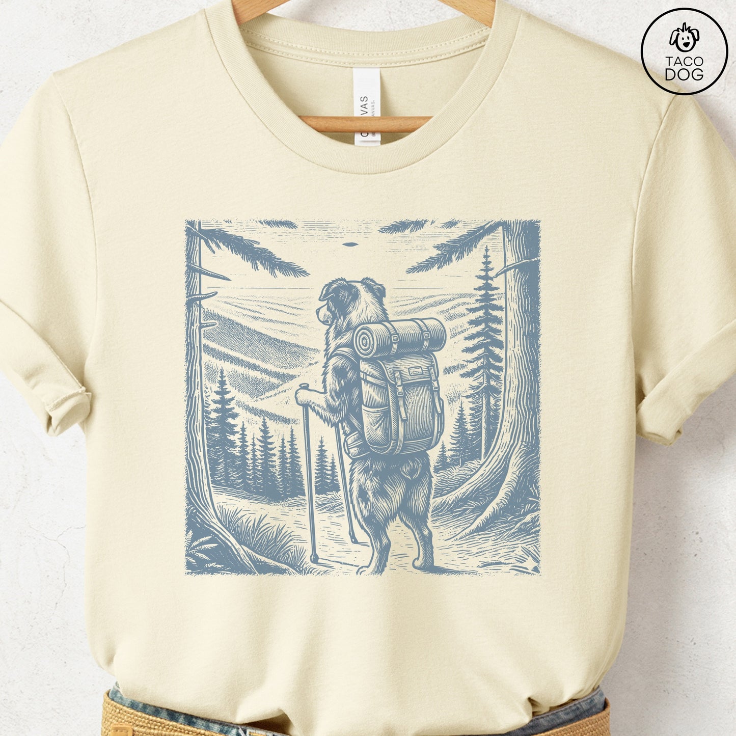 Australian Shepherd Aussie Hiking T-Shirt Natural