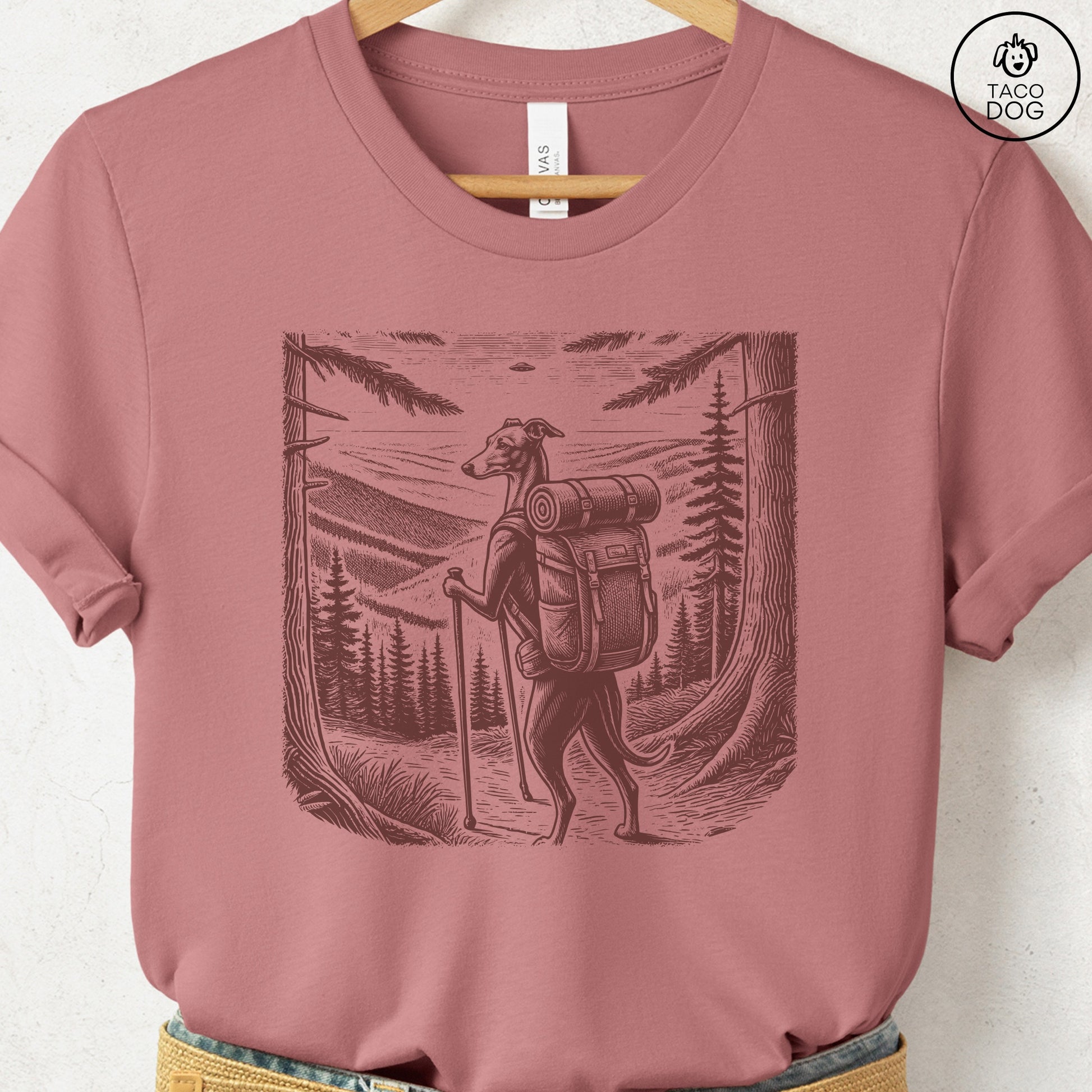 Italian Greyhound Whippet Iggy Hiking T-Shirt Heather Mauve Taco-Dog
