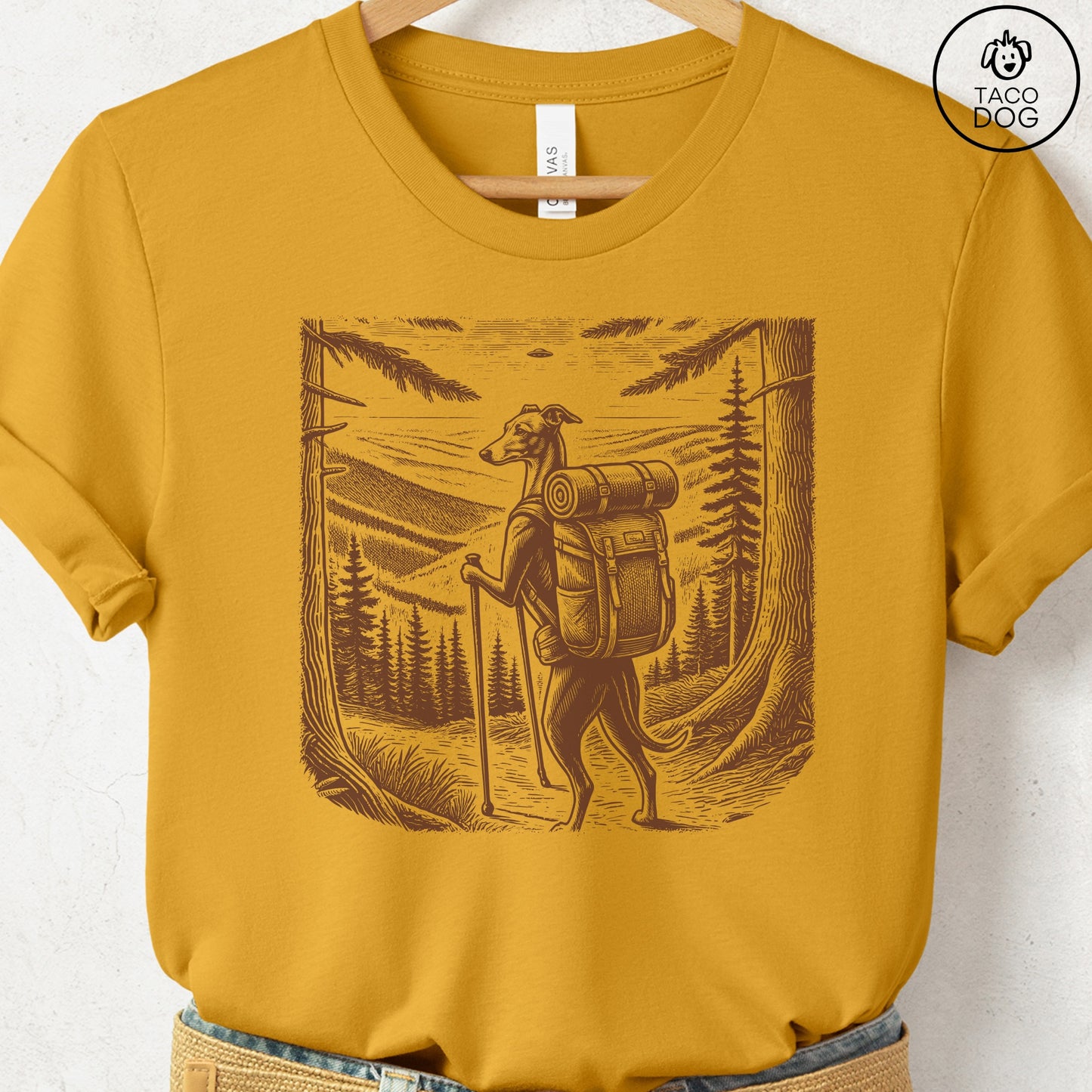Italian Greyhound Whippet Iggy Hiking T-Shirt Mustard Taco-Dog
