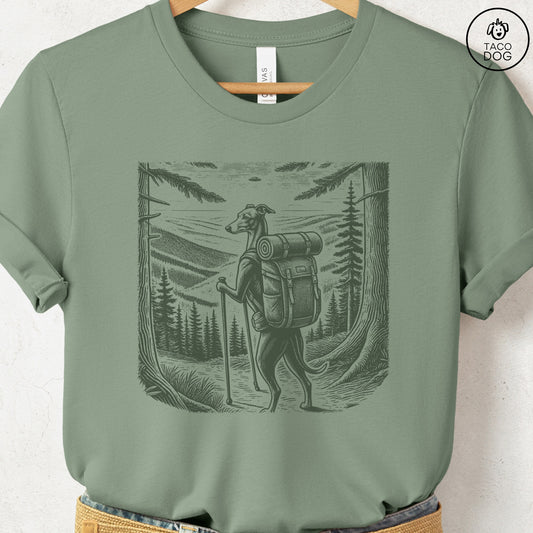 Italian Greyhound Whippet Iggy Hiking T-Shirt Sage Taco-Dog