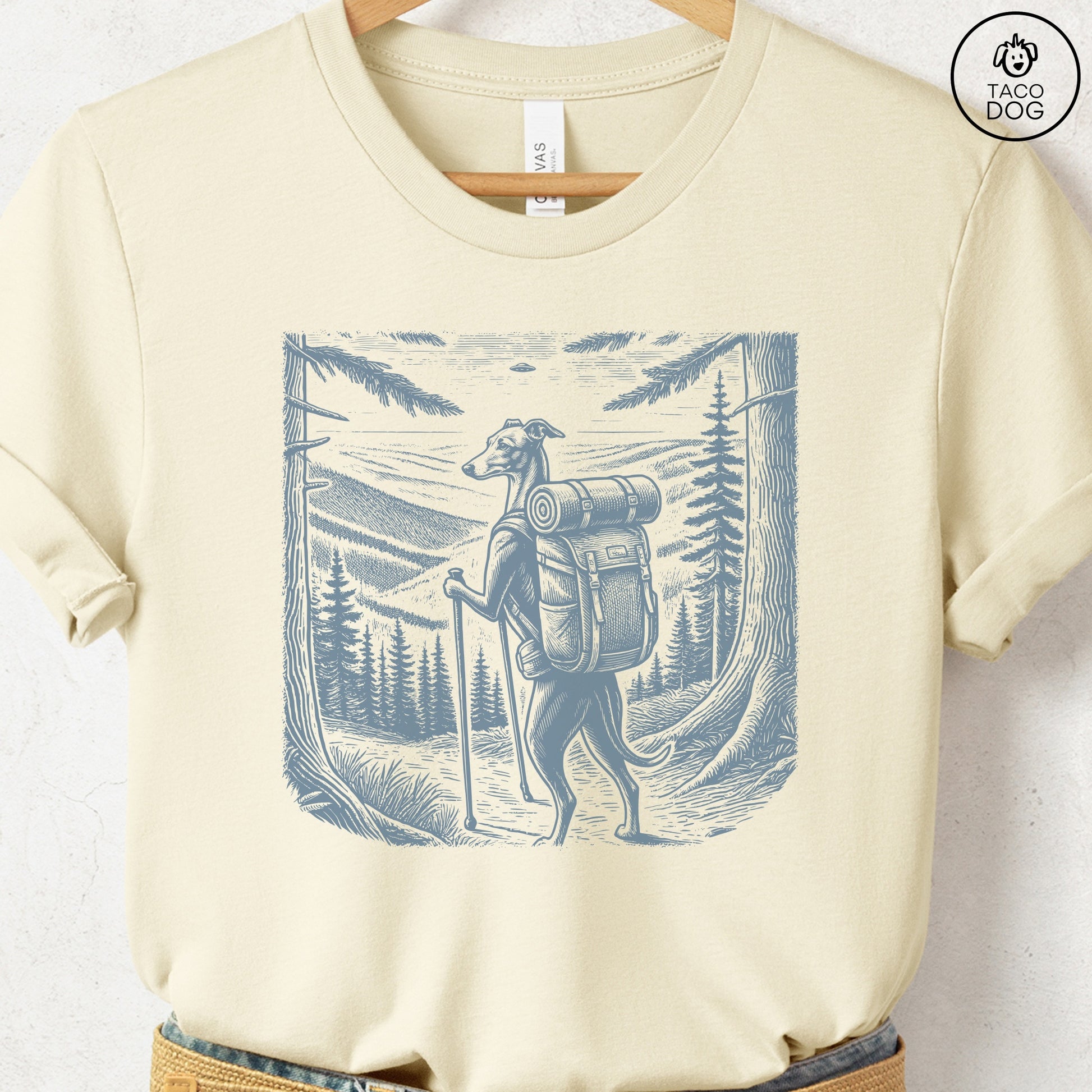 Italian Greyhound Whippet Iggy Hiking T-Shirt Natural Taco-Dog