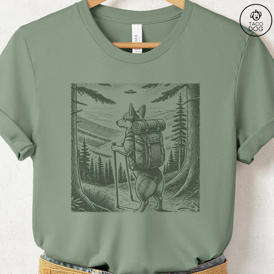 Corgi Hiking T-Shirt Sage