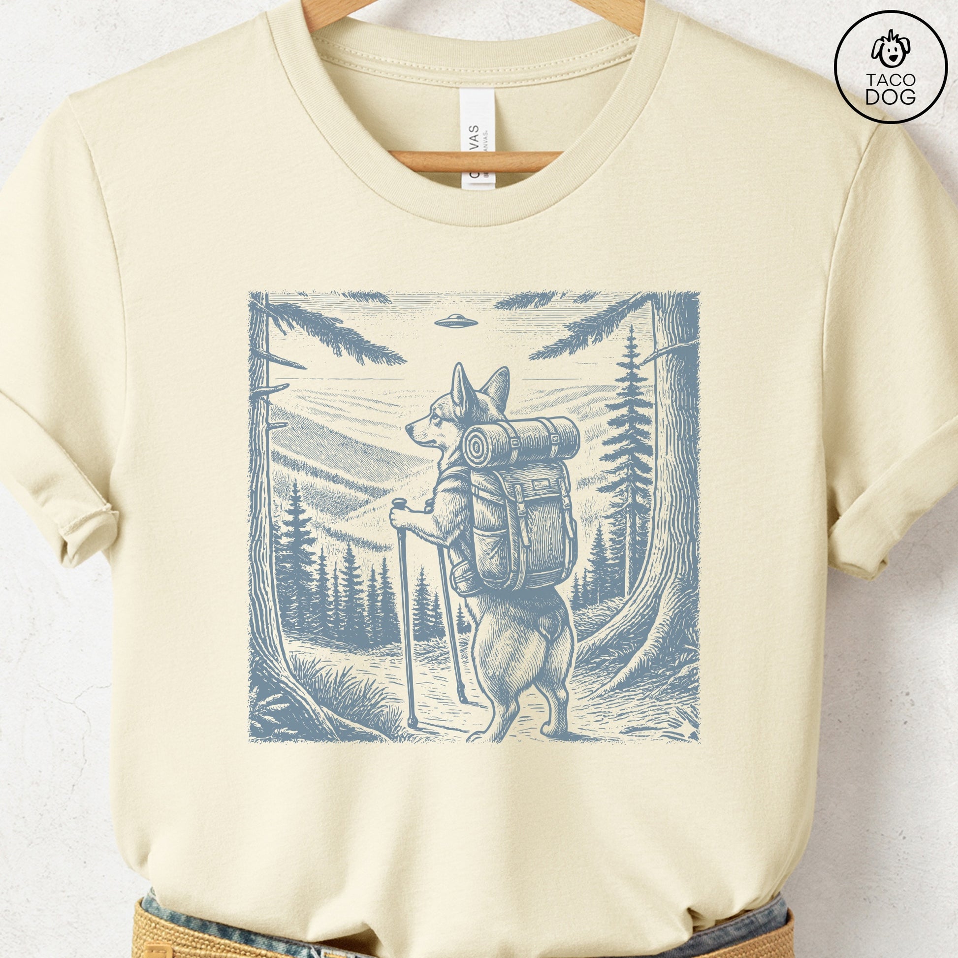 Corgi Hiking T-Shirt Natural Taco-Dog