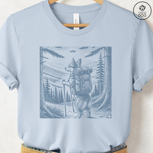 Pug Hiking T-Shirt Light Blue
