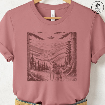 Shiba Inu Hiking T-Shirt Heather Mauve Taco-Dog