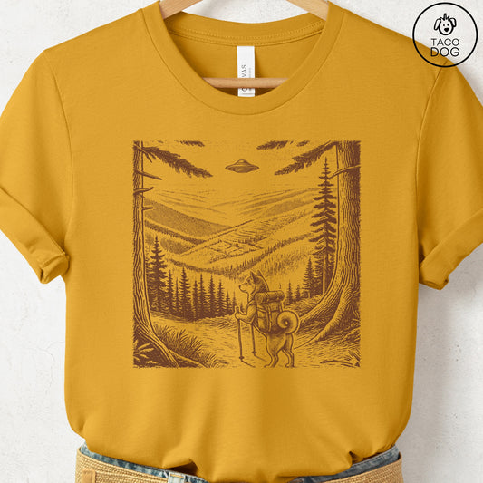 Shiba Inu Hiking T-Shirt Mustard Taco-Dog